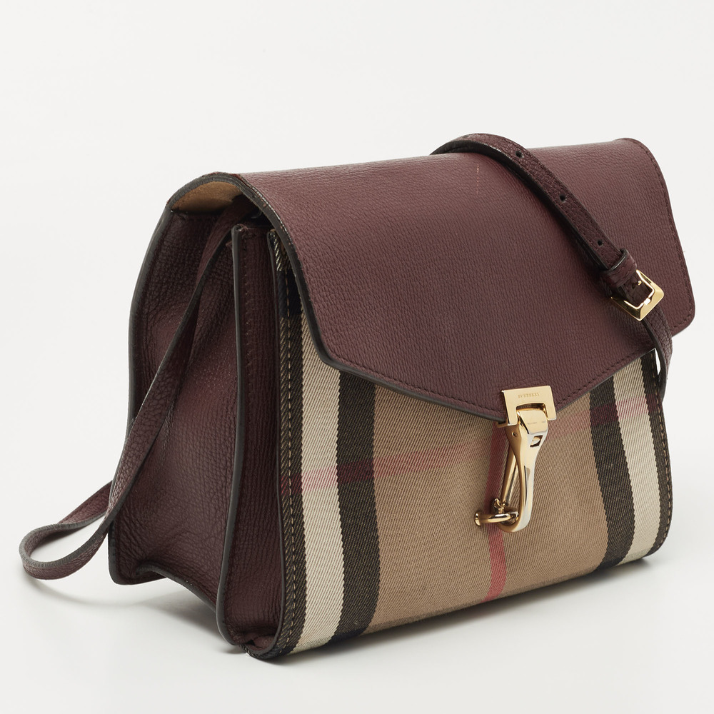 BURBERRY Burgundy House Check Canvas and Leather Macken Crossbody Bag - Picture 3 of 8